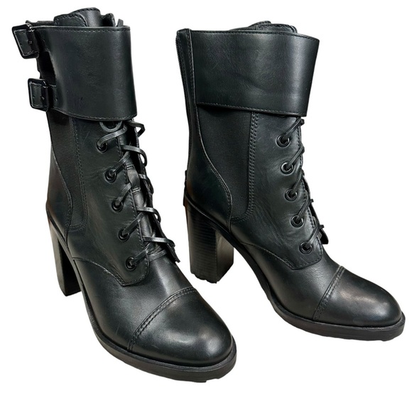 Tory Burch Broome High Heel Leather Combat Boots - Picture 2 of 8